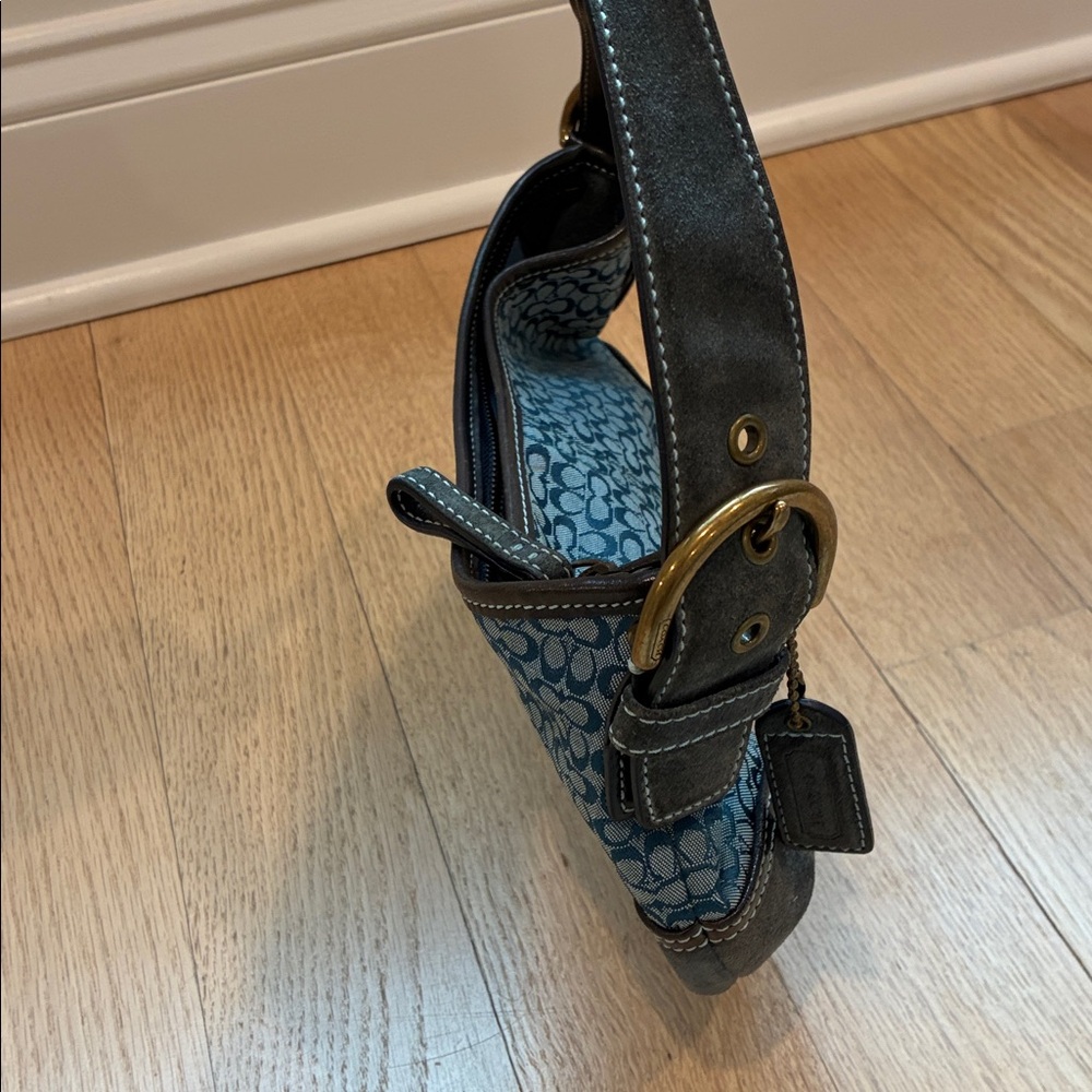 Coach Blue Signature Canvas Shoulder Bag with Suede Trim - Picture 4 of 10